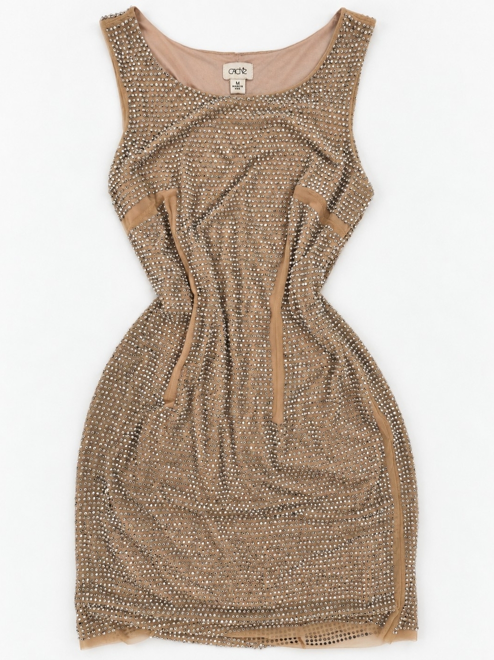 Cache Rhinestone Bodycon Mini Dress Nude Silver Size M Vintage